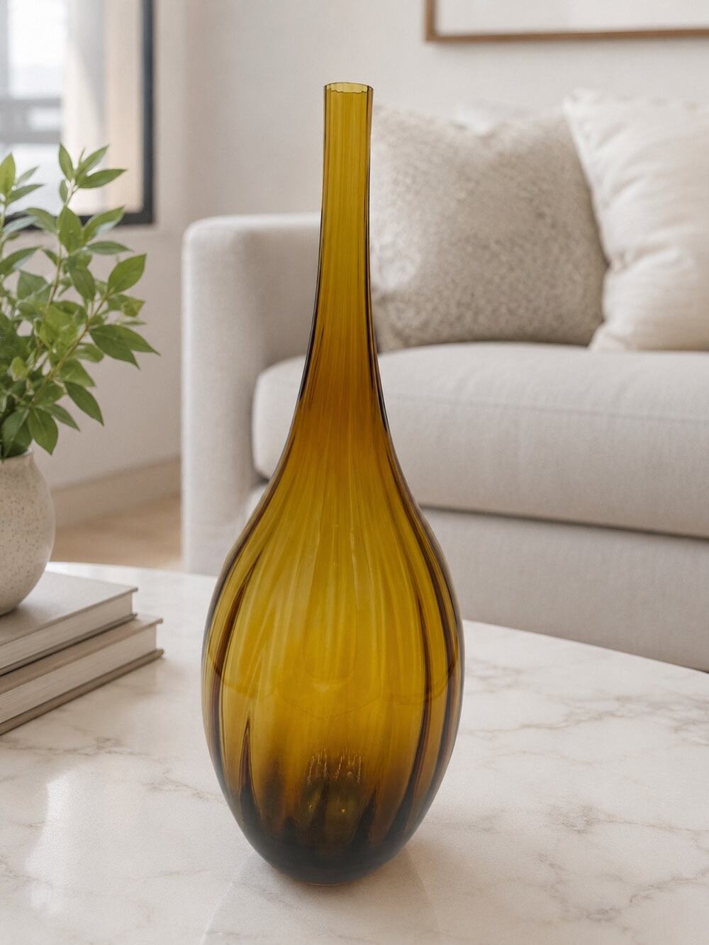 Vintage Hand Blown Amber Glass Vase